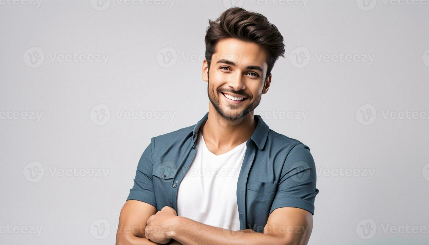 AI generated Young, handsome and friendly face man smile, dressed casually with happy and self-confident photo