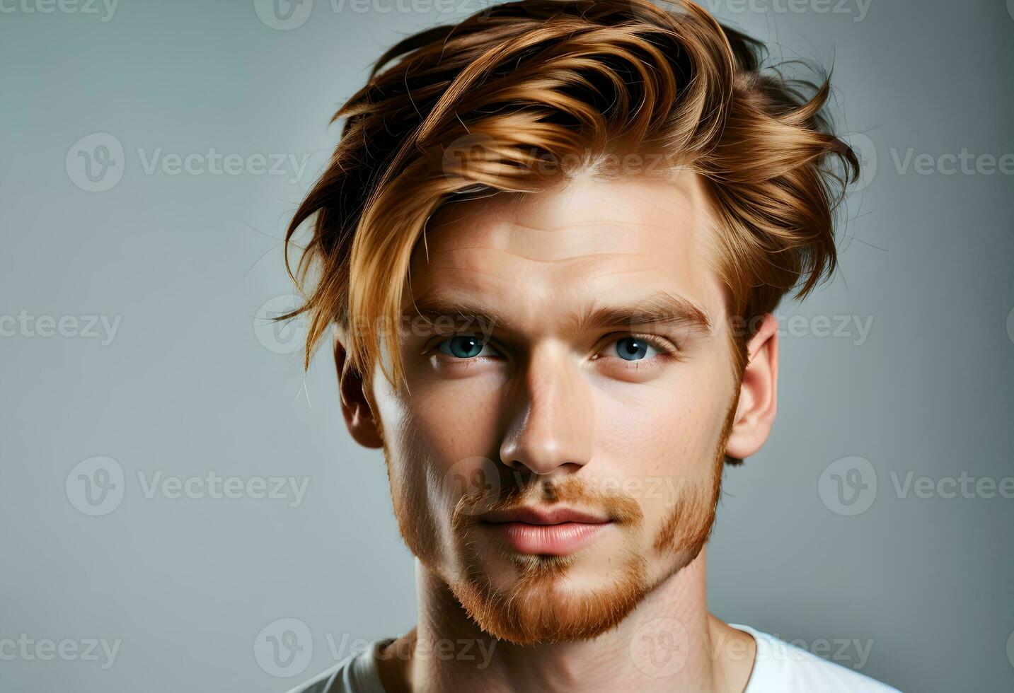 AI generated Close-up portrait of handsome young red-haired man posing photo