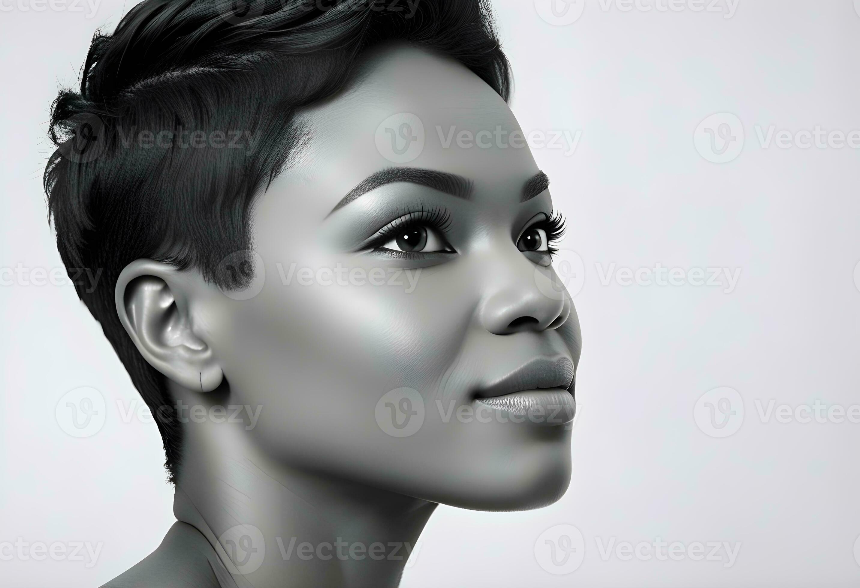 AI generated Black and white profile portrait of beautiful african