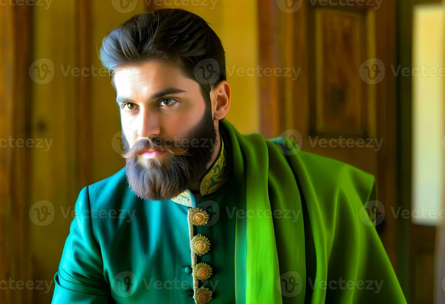 AI generated bearded man with a very interesting look photo