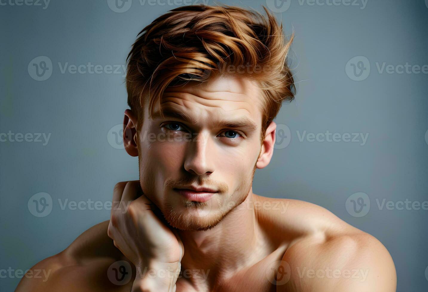AI generated Close-up portrait of handsome young red-haired man posing photo