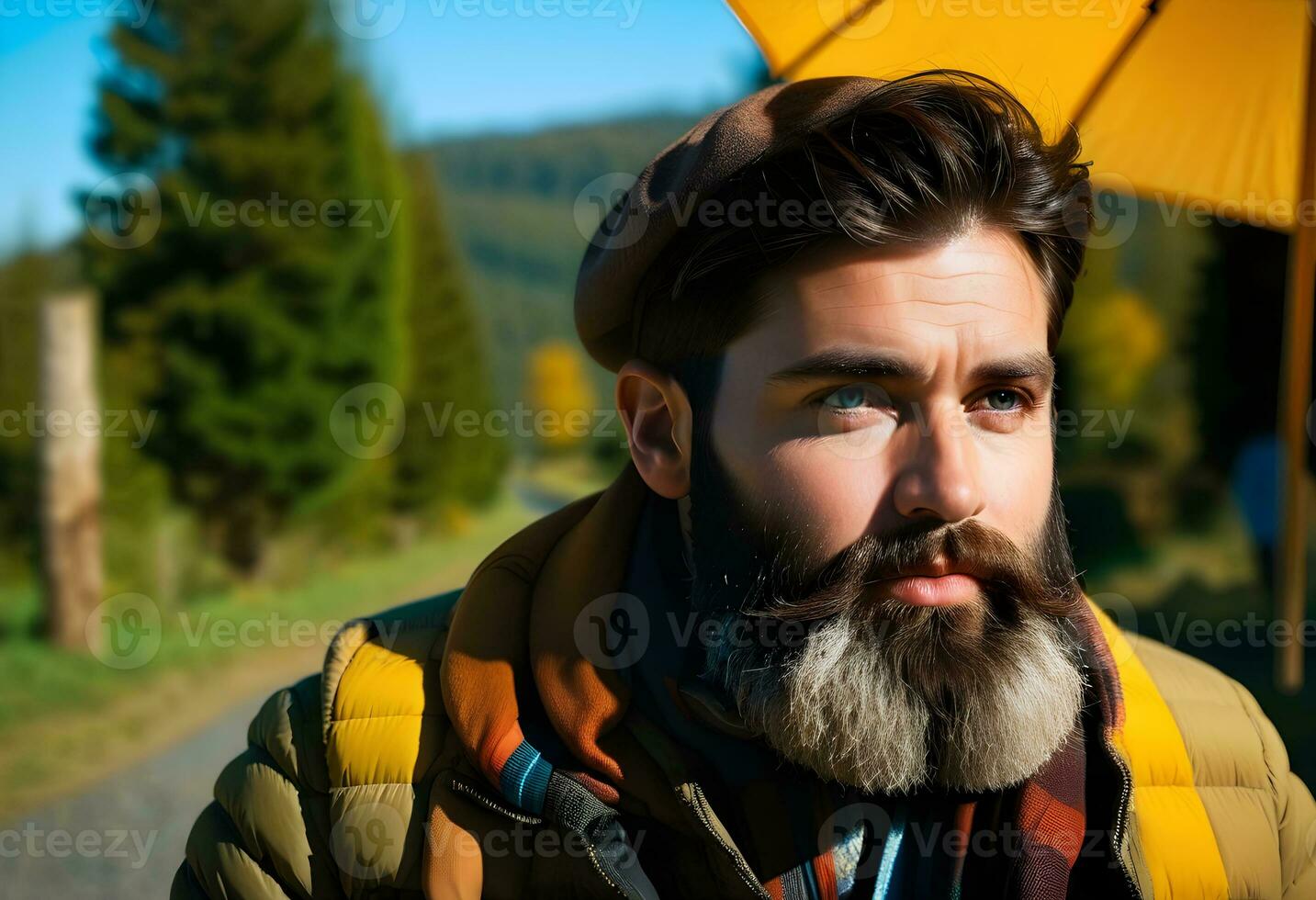 AI generated bearded man with a very interesting look photo