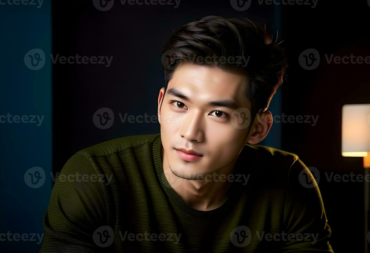 AI generated Portrait of young Asian man. Men's beauty concept. Men's cosmetics. photo