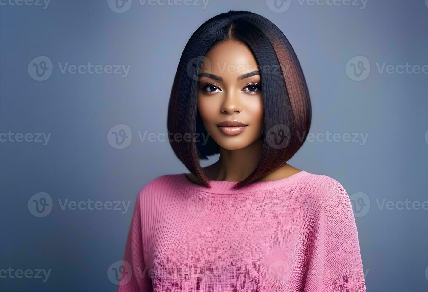 AI generated Beautiful African American woman with dyed and straight hair. photo