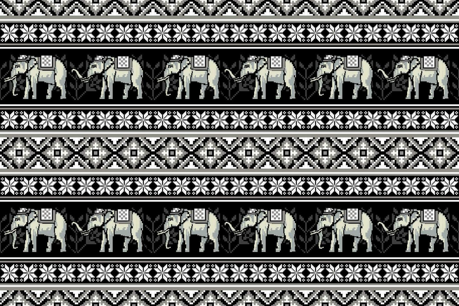 étnico tradicional tailandés blanco elefante píxel Arte sin costura modelo. diseño para tela, teja, alfombra, bordado, envase, fondo de pantalla, y antecedentes vector