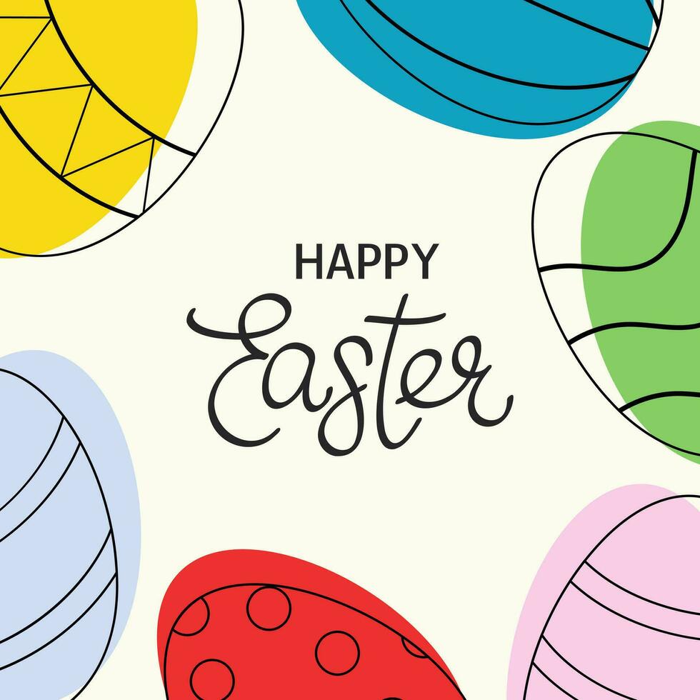 Easter card with eggs. Flat minimalistic vector illustration. Lineart modern style. Greeting card, sale, post, invitation.