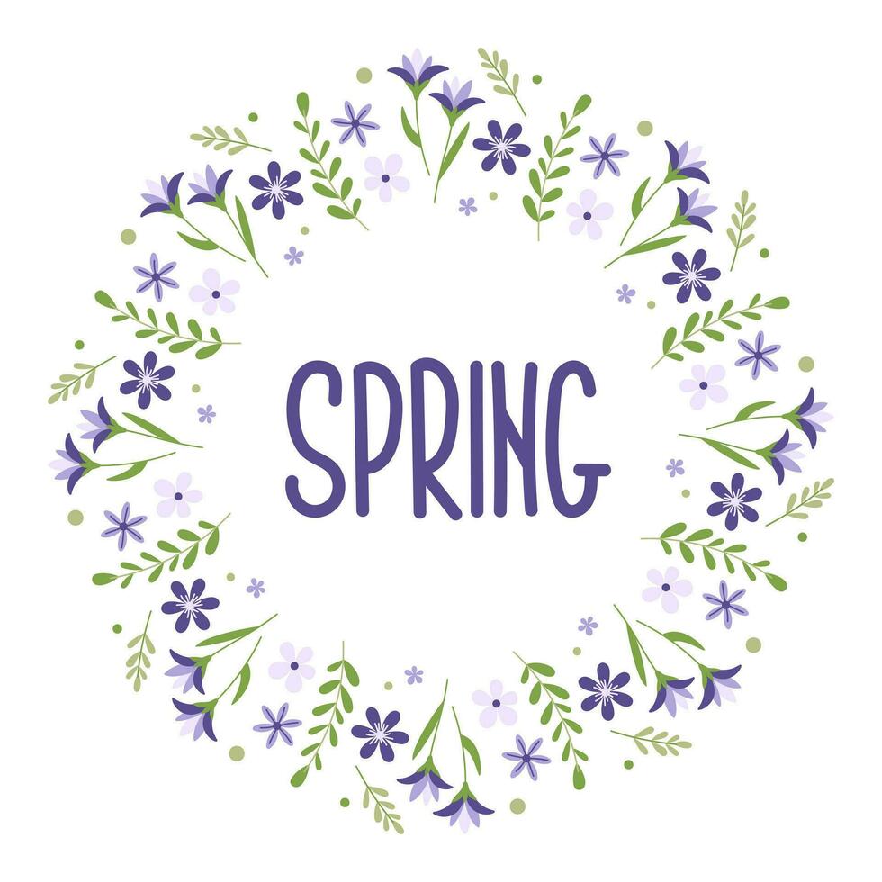 Spring card with crocuses. Decorative round frame. Design elements for invitations, label, sale, scrapbooking. vector