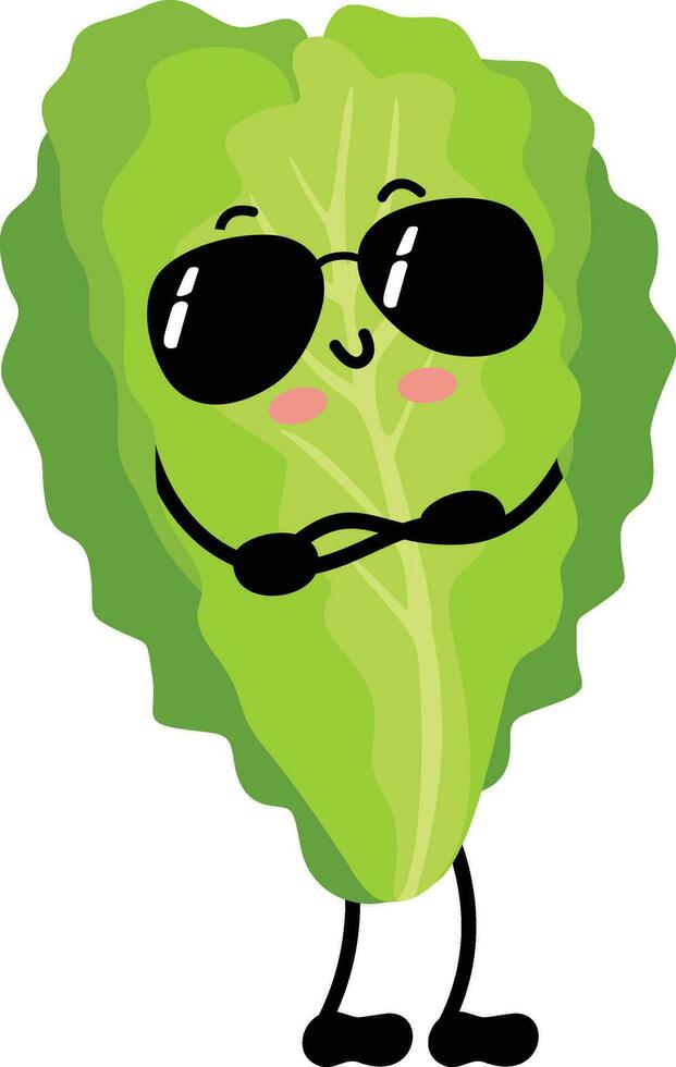 Funny green lettuce mascot with sunglasses vector