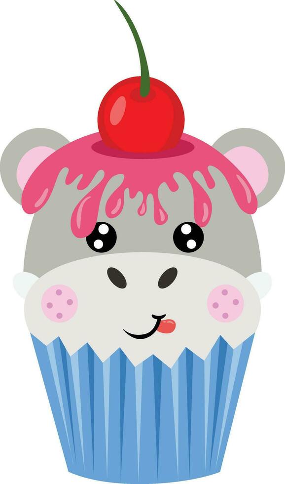 Cute hippo on top of a delicious cupcake vector