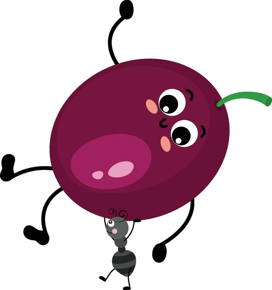 Cute ant carrying a funny exotic passion fruit mascot vector