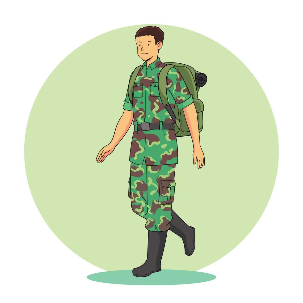 ilustración de soldados que lleva mochilas vector