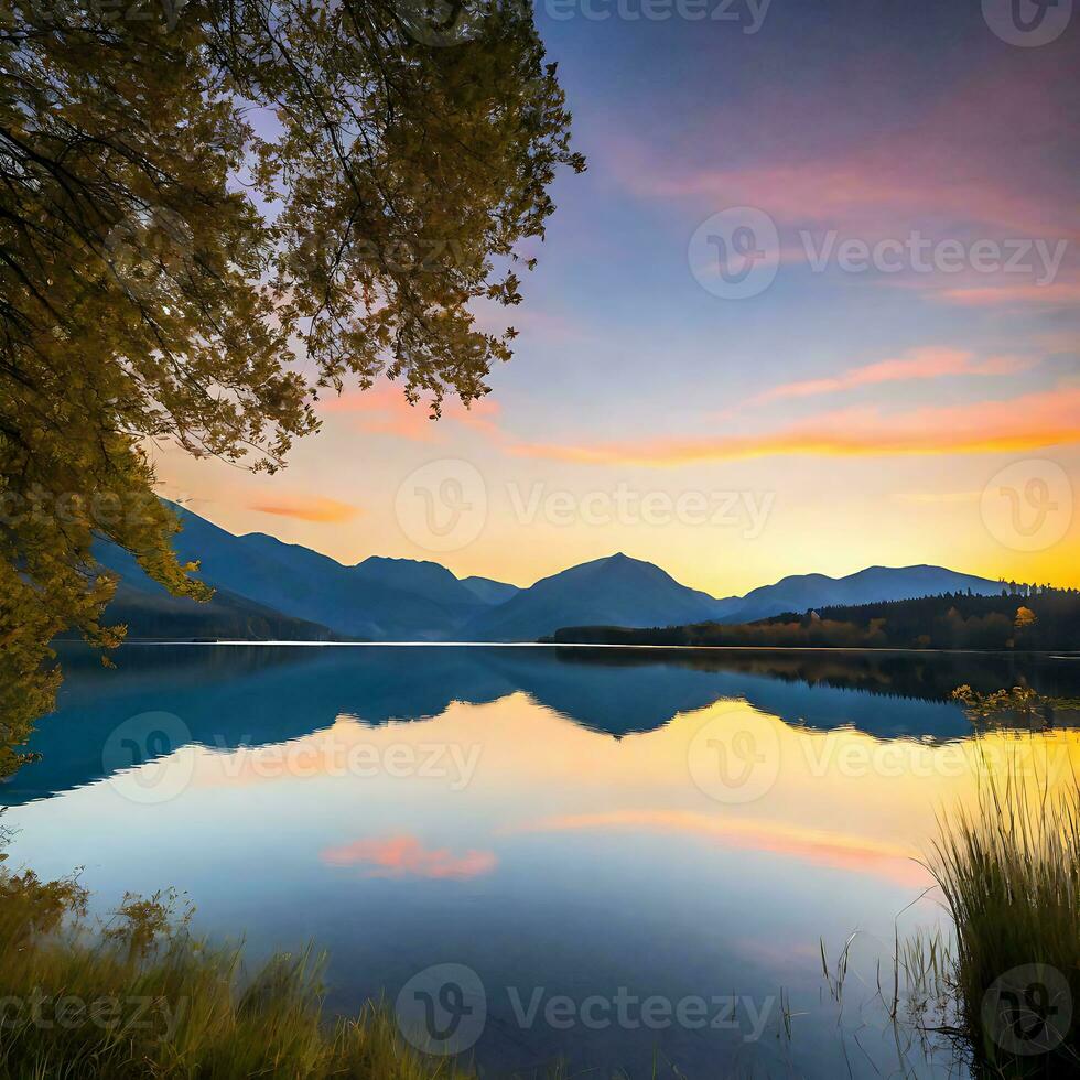 AI generated Serenity Reflected Tranquil Lake photo
