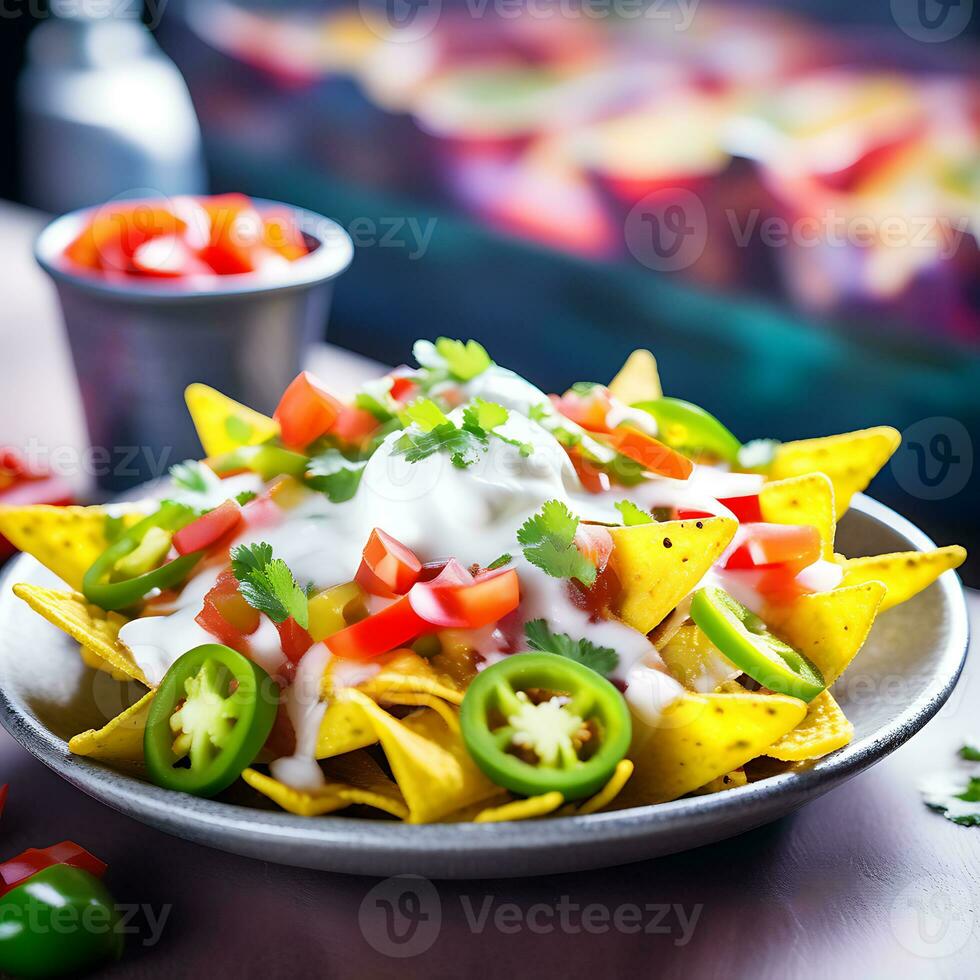 AI generated Cheesy Nachos with Jalapenos photo