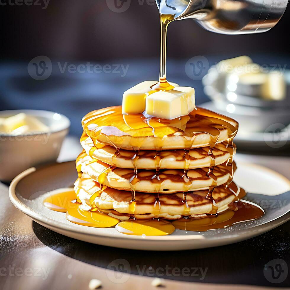 AI generated Pancakes with a drizzle of maple syrup photo