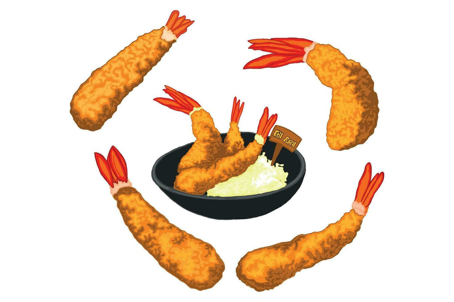 Set Of Ebi Furai - Fried Shrimp Vector