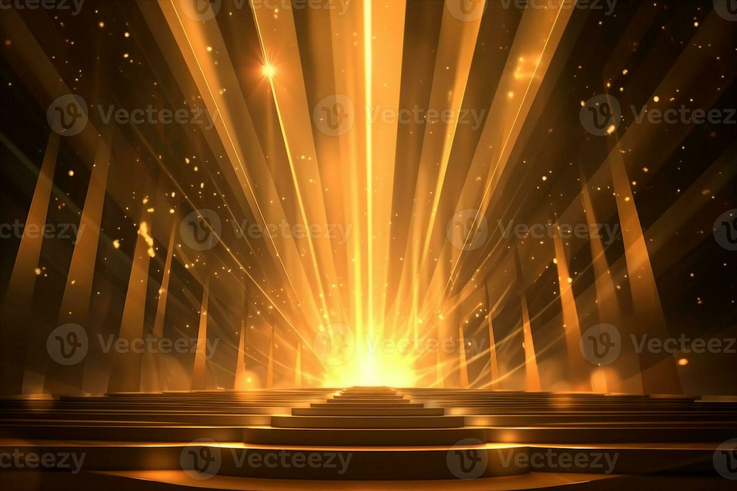 AI generated Golden scene with light rays effect. generative ai. photo