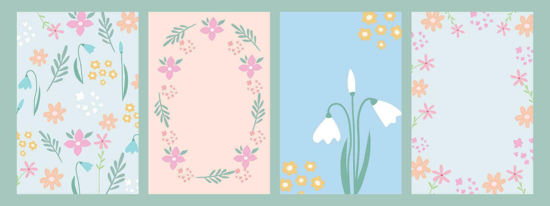 Cute floral frames and covers, cards, templates in pastel colors. vector