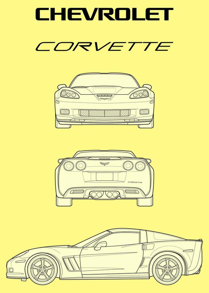 Chevrolet Corvette 2013 car blueprint vector
