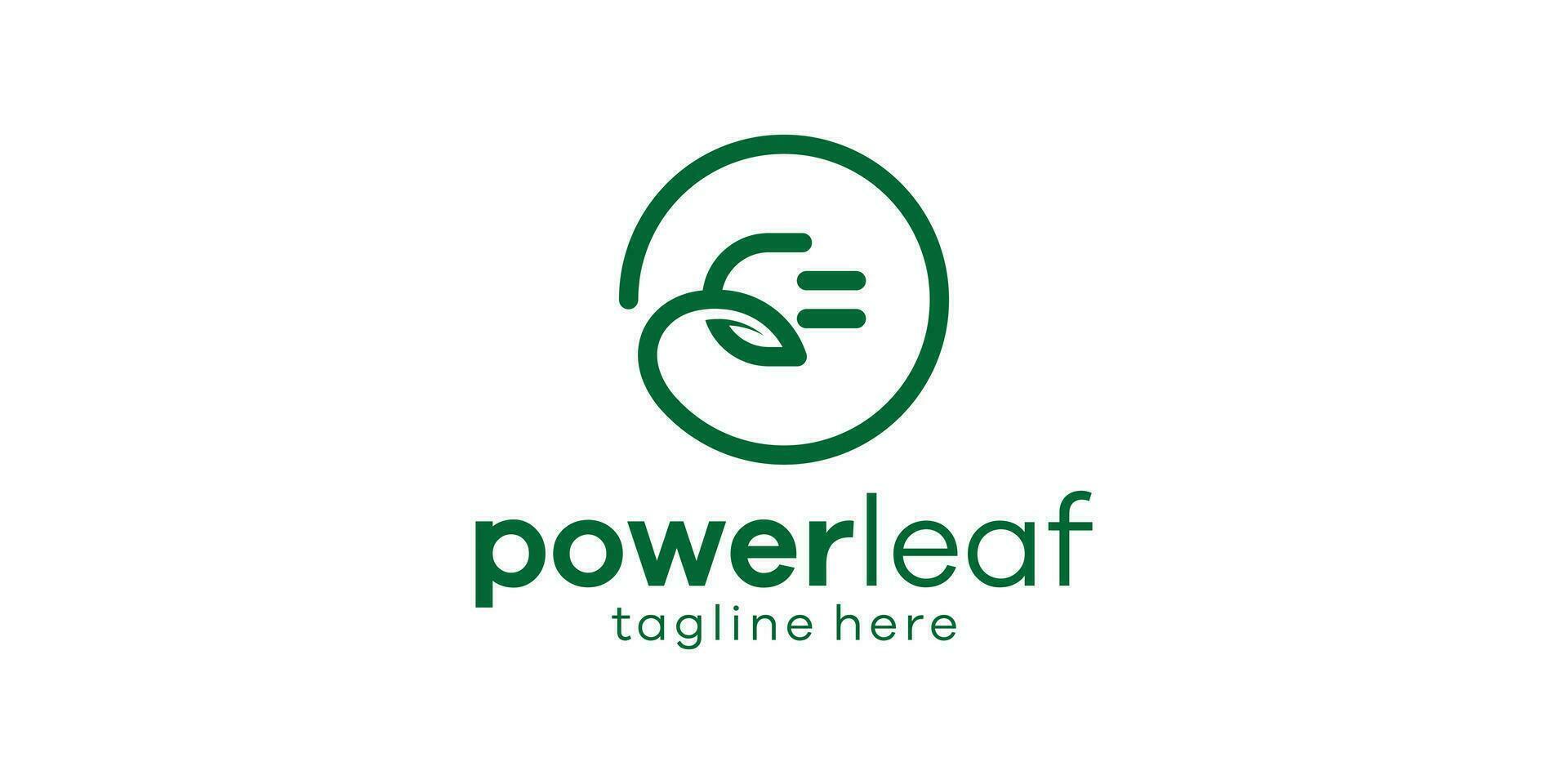 The logo design combines the shape of a plug with a leaf, a green power logo design. vector