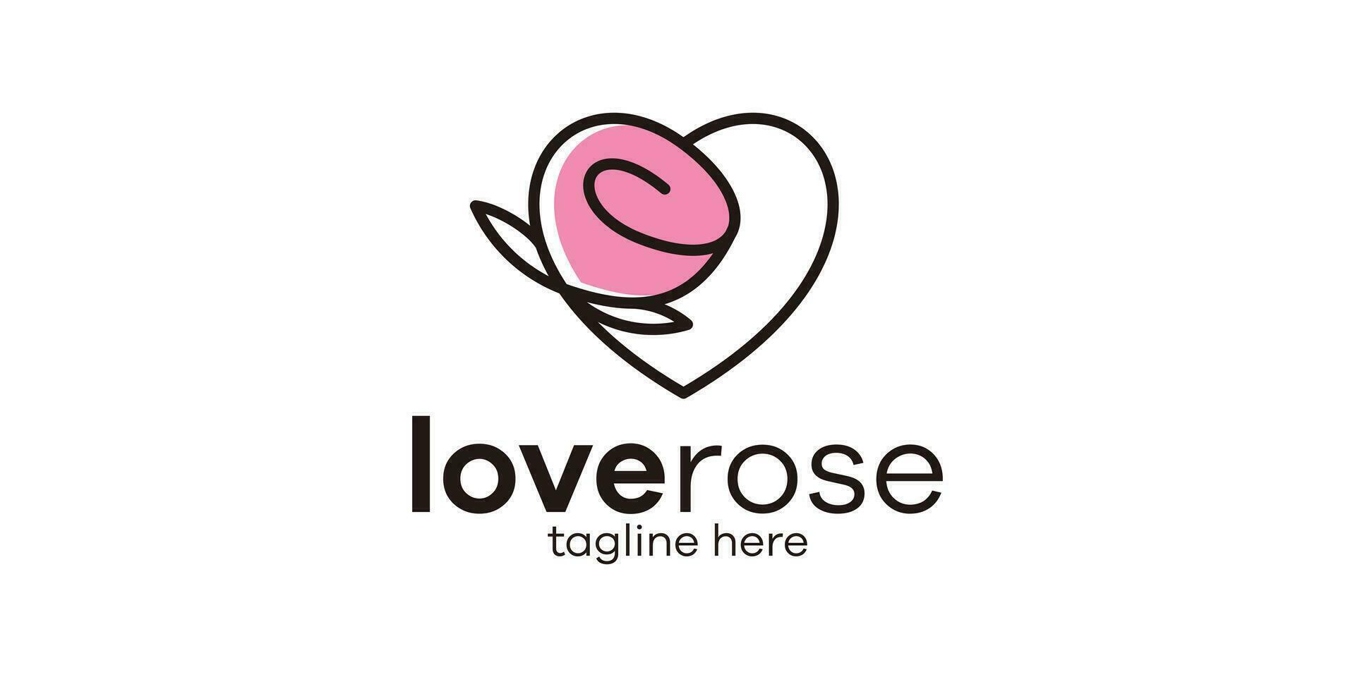 logo design combining love shape with roses, minimalist line logo design. vector