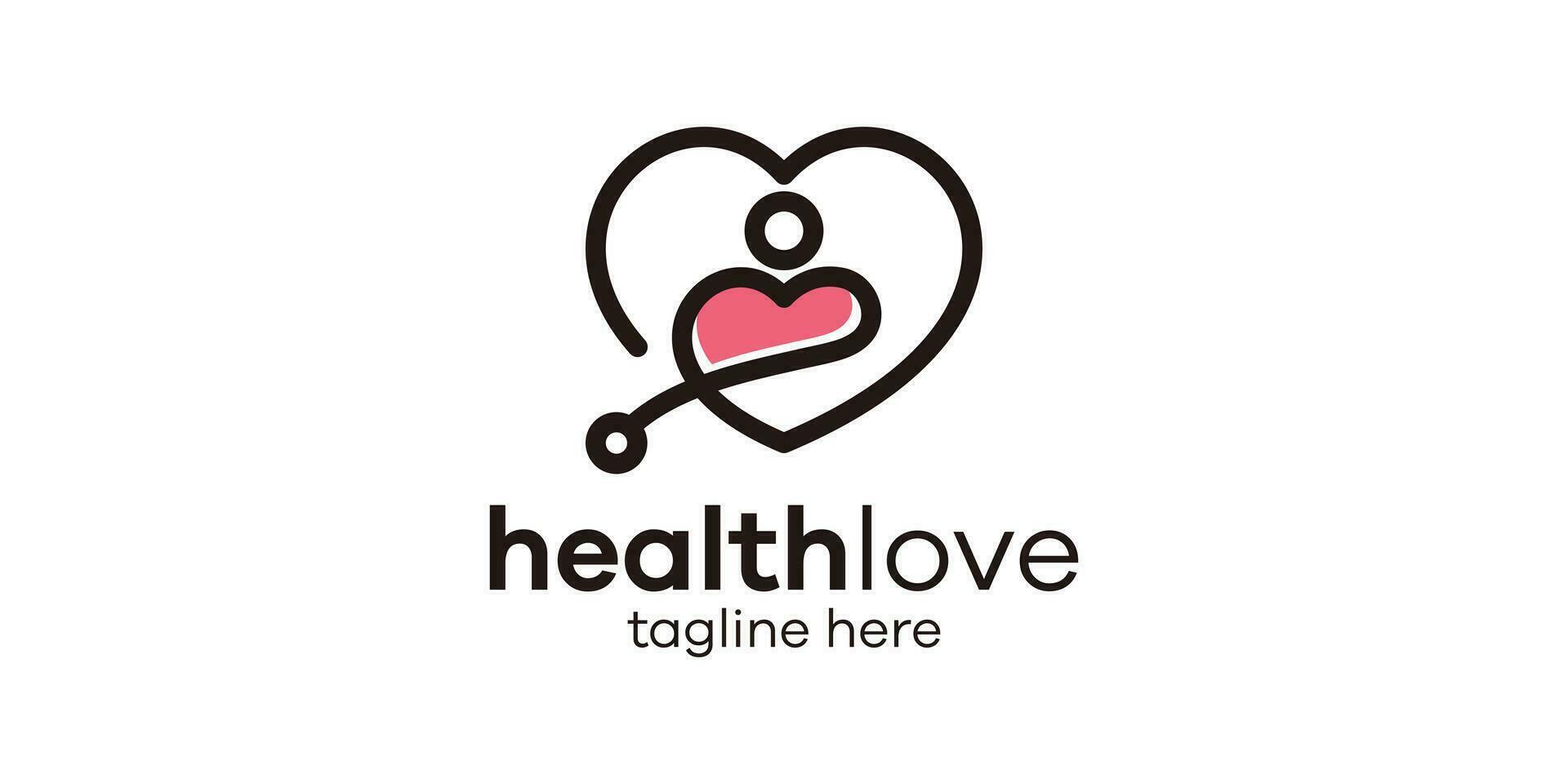 logo design combining the shape of love with people, health logo design, minimalist line logo vector