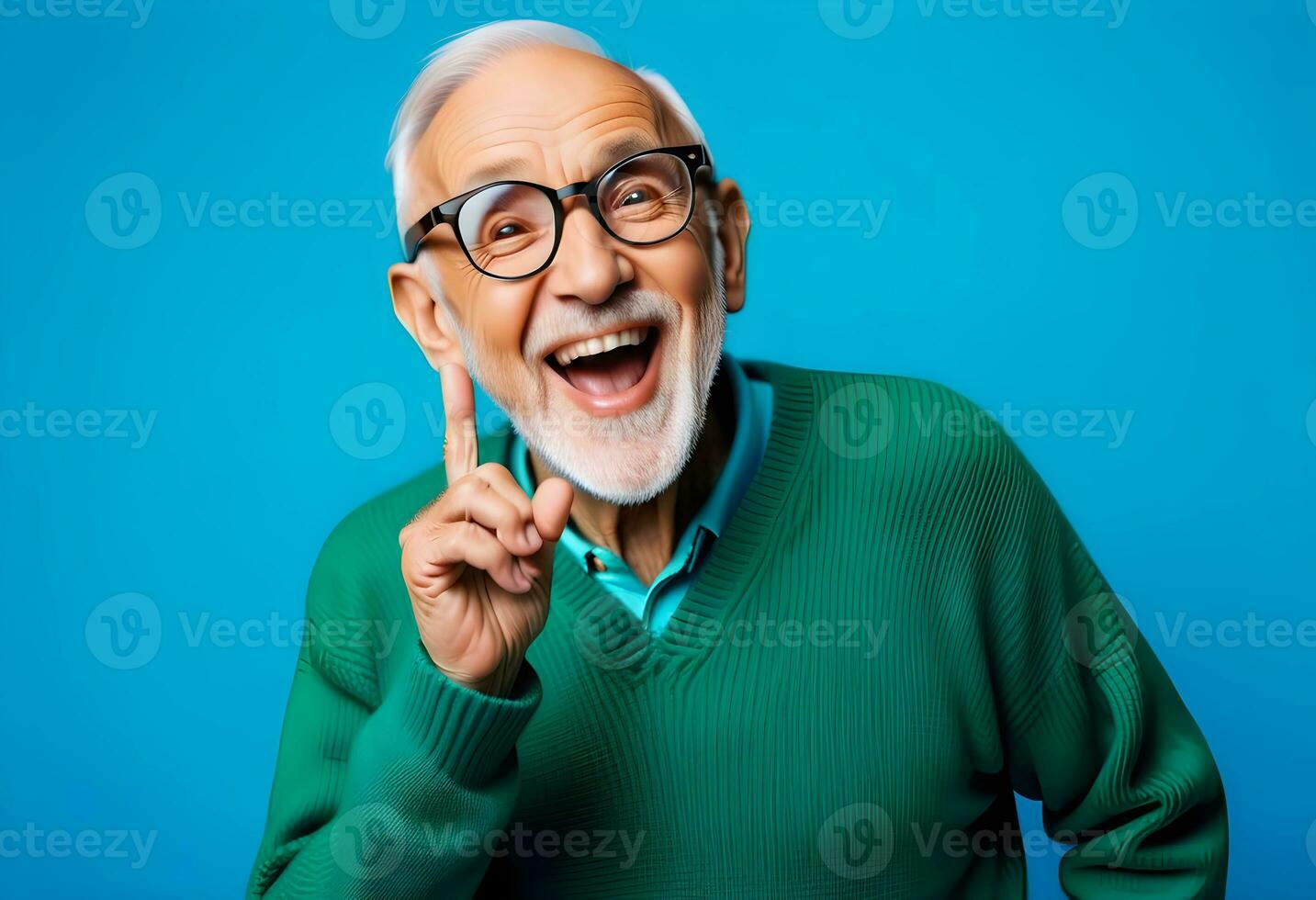 AI generated Photo of retired old man open mouth shiny smile excited wear glasses