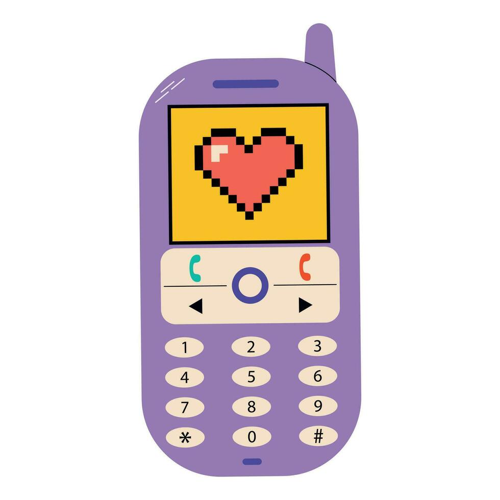 Vector illustration of a retro mobile phone with a heart on the screen.