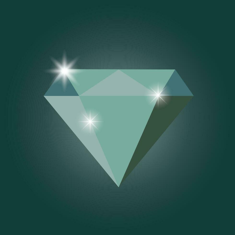 Vector cartoon green diamond icon in vintage style. Decorative stones. Children's illustrations.