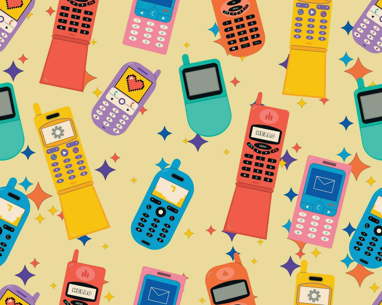 Seamless pattern with mobile phones. Vector illustration in flat style.