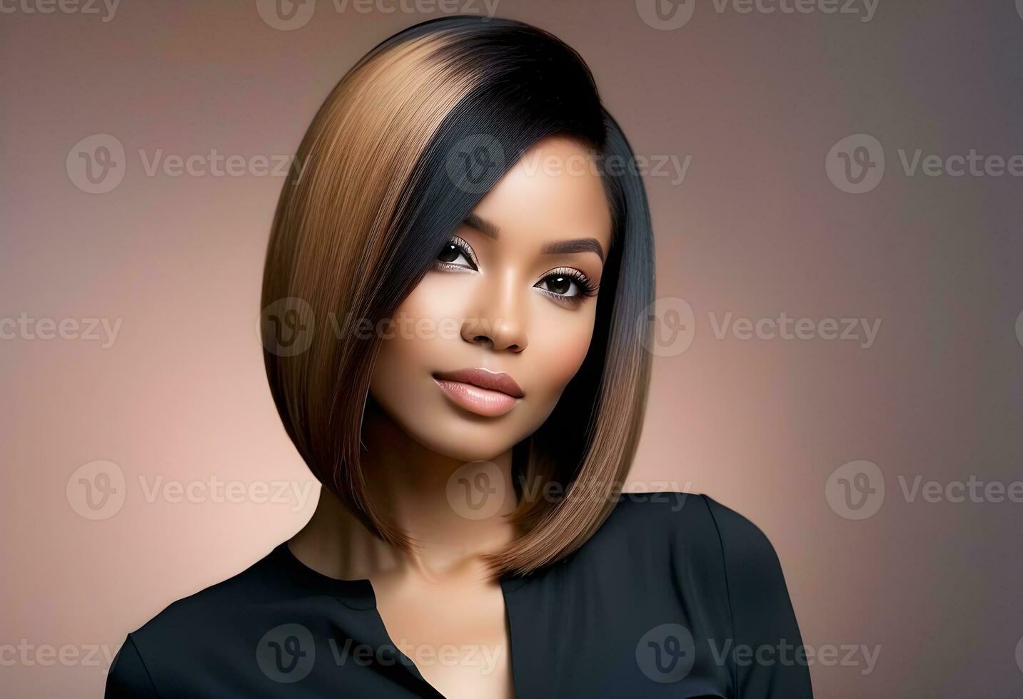 AI generated Beautiful African American woman with dyed and straight hair. photo