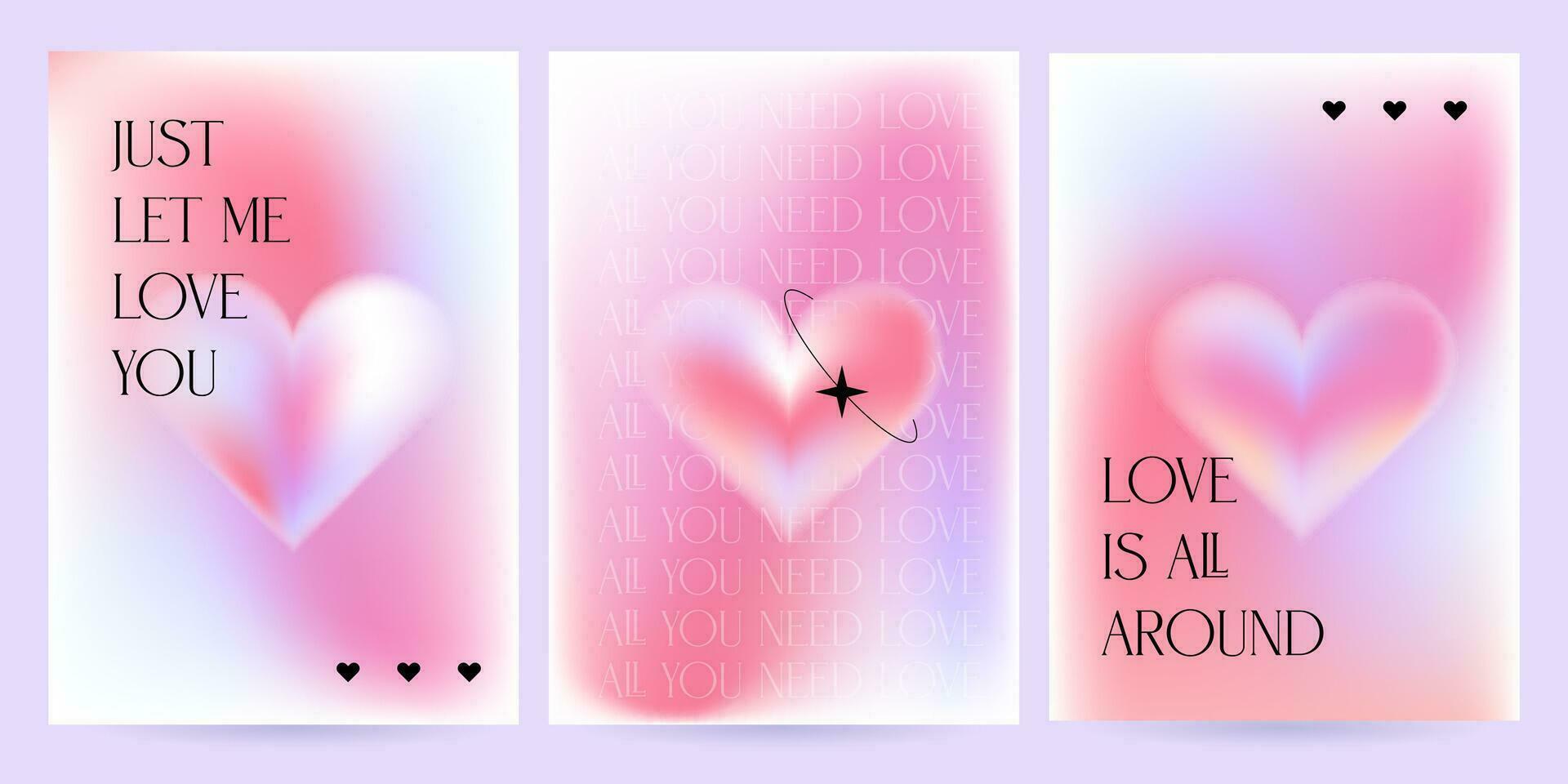 Set of Valentine's Day greeting cards. Lovely blurry modern art poster cover design. Invitation or A4 banner templates with valentine day gradient hearts. Wavy pink layout vector template .