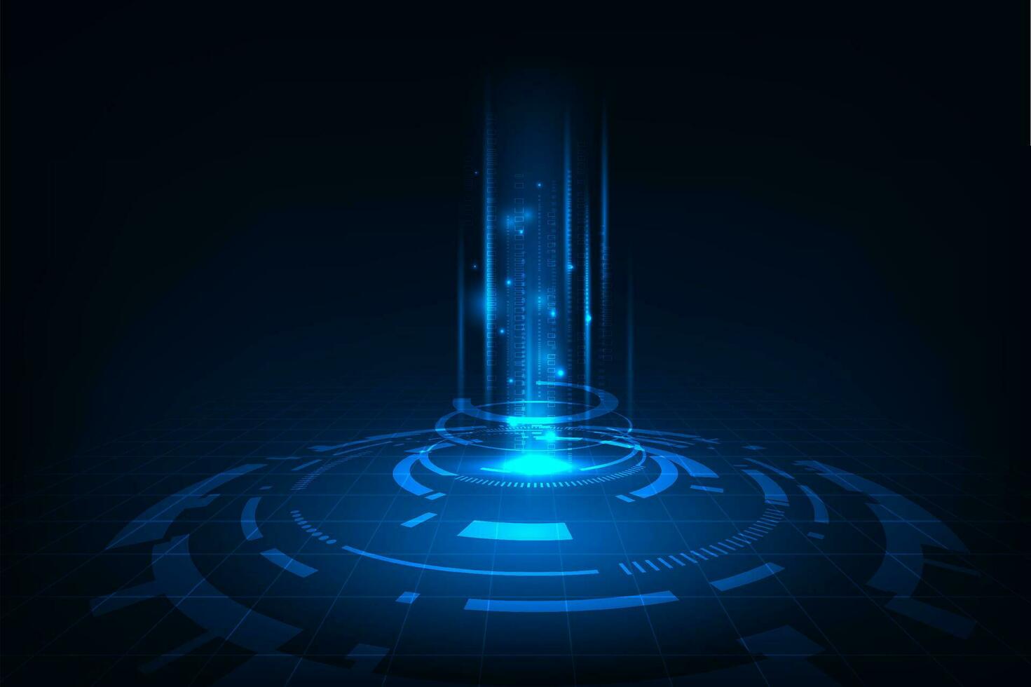 Vector digital communication concept, cyber cloud network. Technology blue light background.