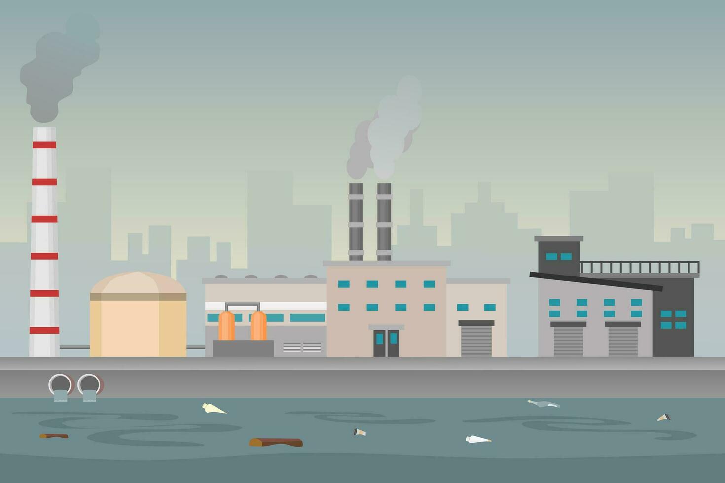 aire y agua contaminación por industrial producción. fábrica industria contaminación. vector ilustración.