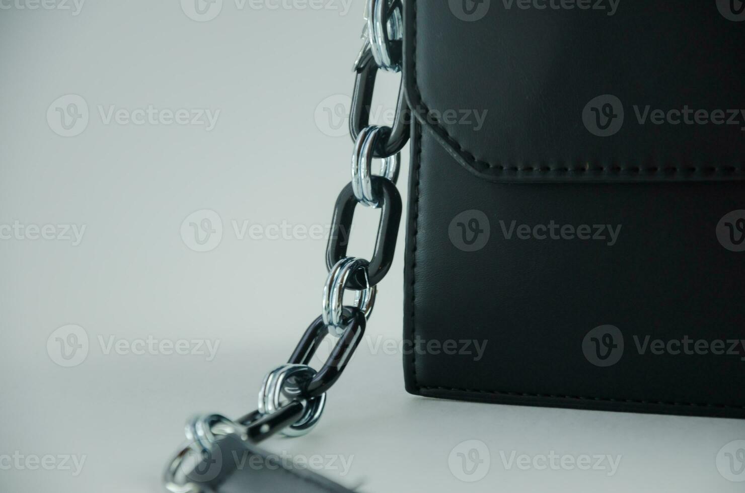 Bag strap on metal carabiner and chain photo