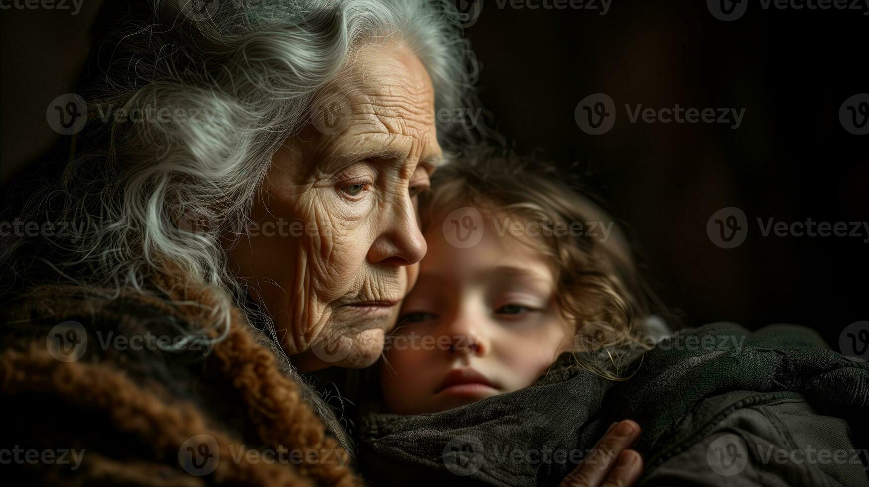AI generated Grandmother and grandson hugging each other. Generative AI photo