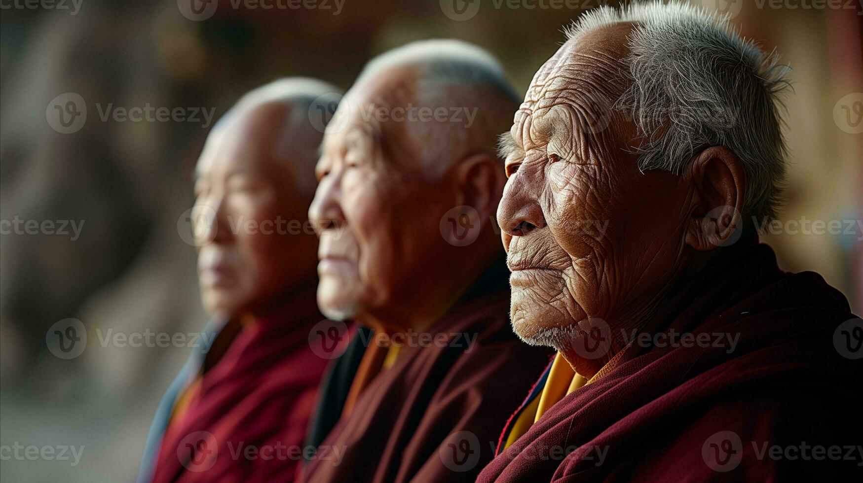 AI generated A group of buddhist monks standing together. Generative AI photo