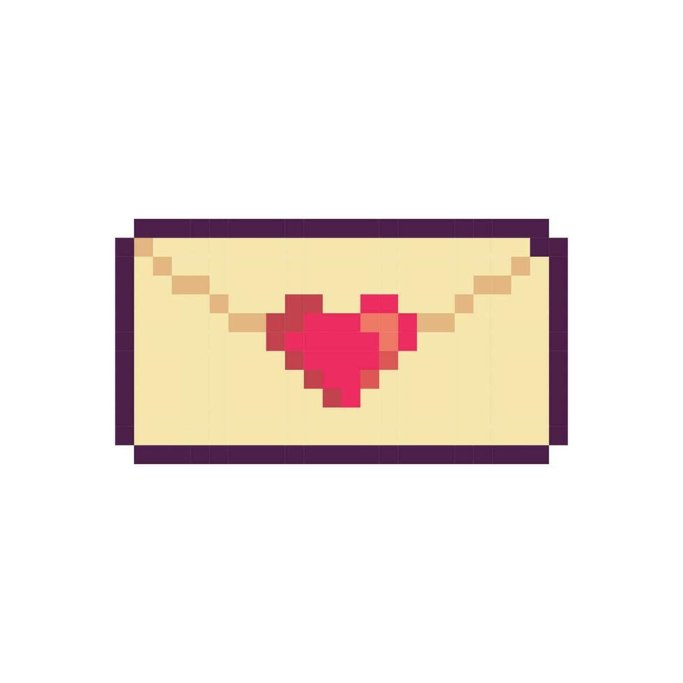 Pixel love letter, mail, 8 bit, retro, y2k pixel icon on a completely white background vector