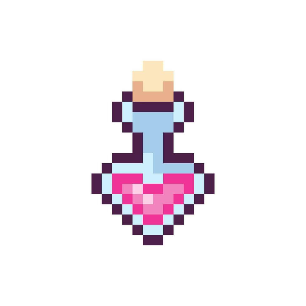 Pixel love potion, valentines day , 8 bit, retro, y2k pixel icon on a completely white background  vector