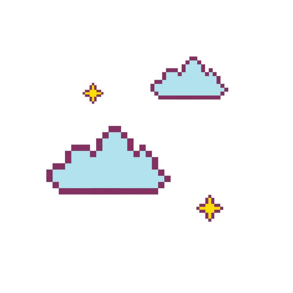 Pixel cloud and stars, retro drawing, sky, retro vector illustration