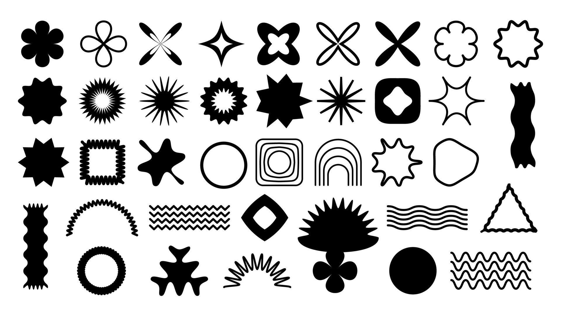 Retro design elements, black and white naive playful abstract shapes ...