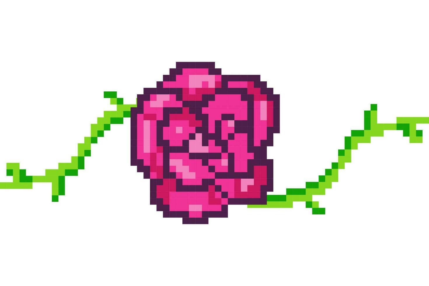 píxel San Valentín día rosa, flor, 8 poco, retro, y2k píxel icono en un completamente blanco antecedentes vector