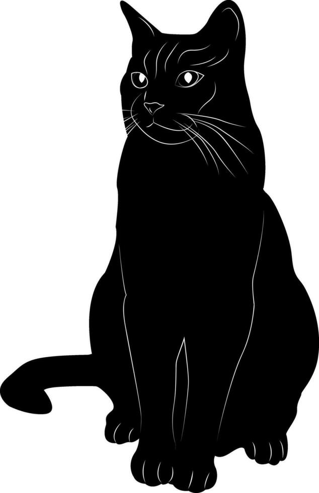 Silhouette of a black cat on a white background. Design of greeting cards, posters, patches, prints on clothes, emblems. Pet. vector