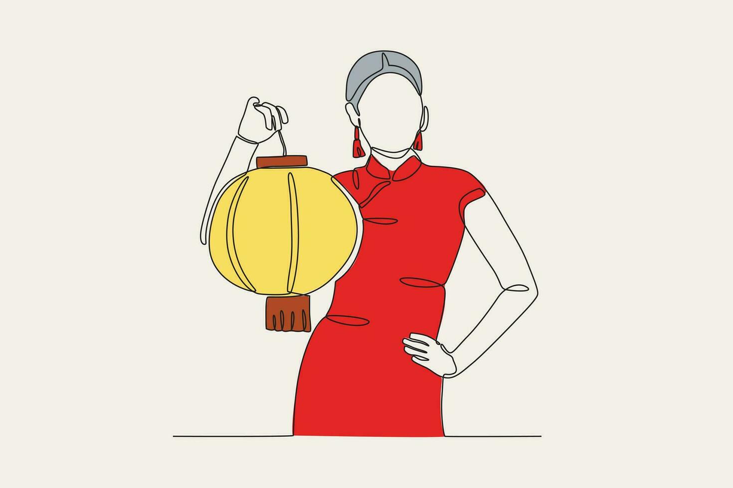 A woman in a red dress holds a lantern vector