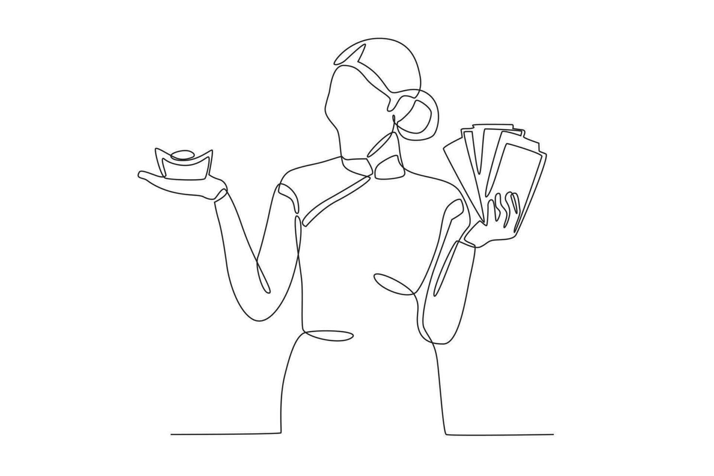 A woman holds cakes and red packets vector