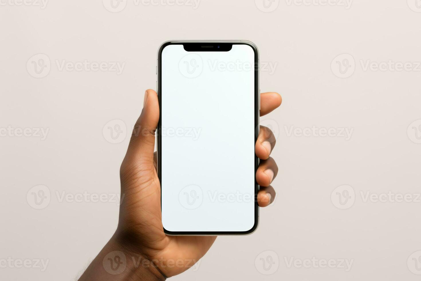 AI generated Hand Holding Smartphone with Blank Screen on Pink Background photo
