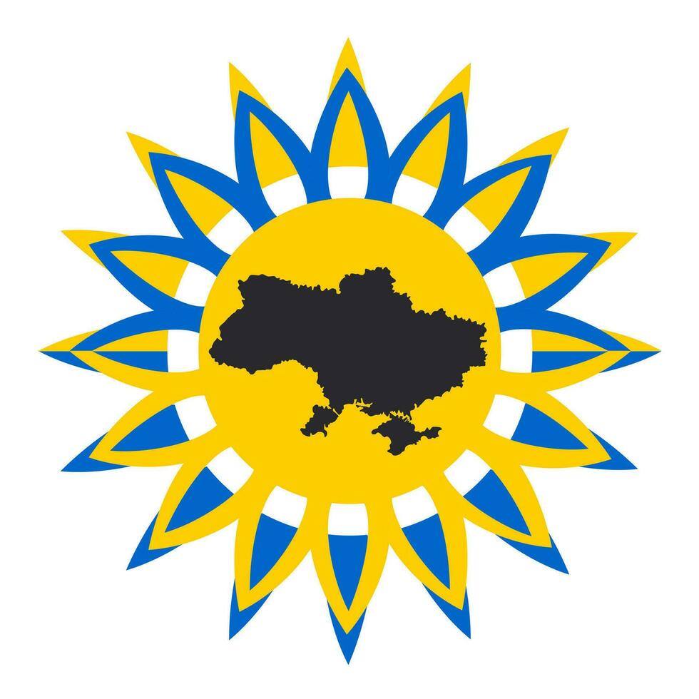 Sunflower with a silhouette of a map of Ukraine inside. The flower is a symbol of the Day of Remembrance of Defenders of Ukraine. Vector. vector