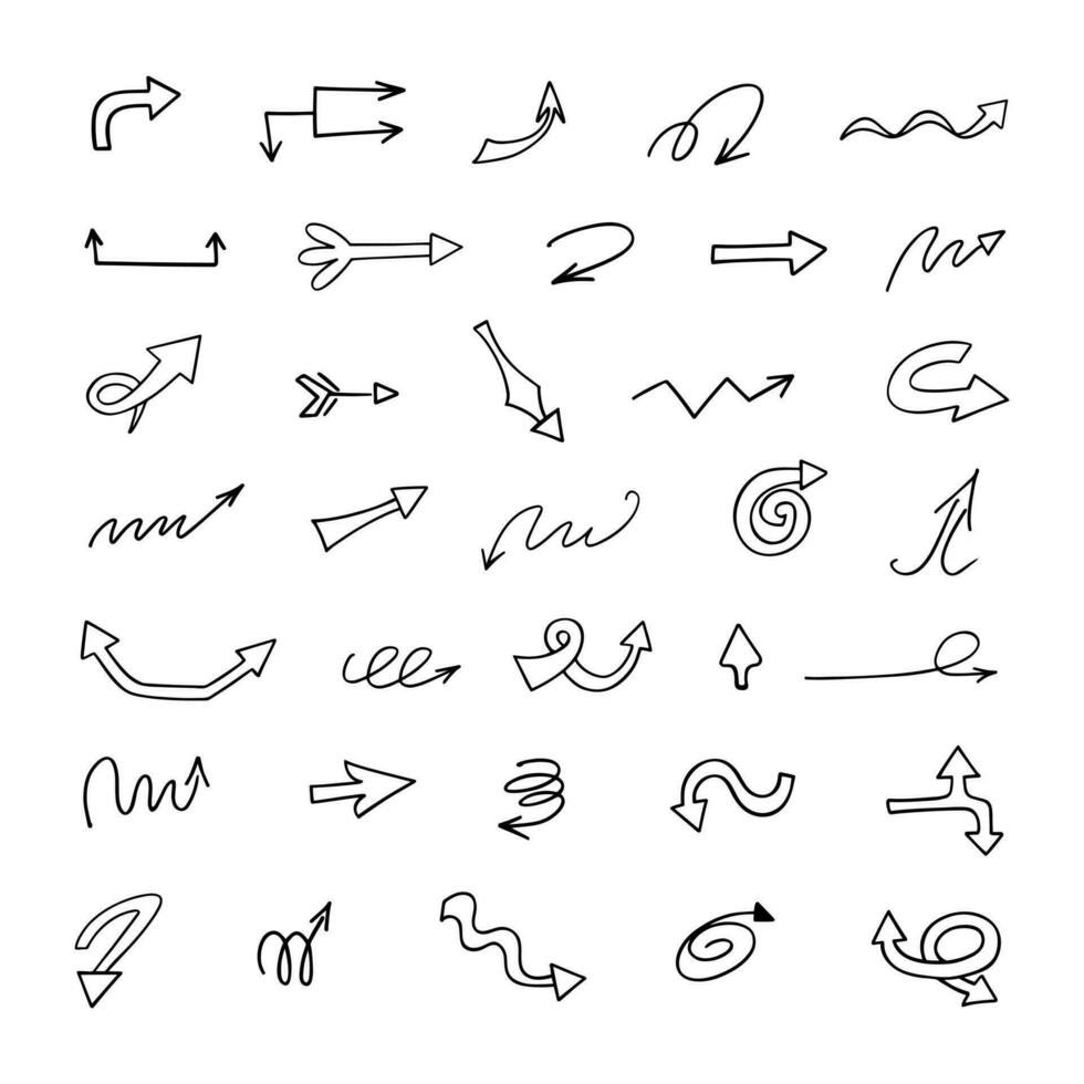 Vector set of hand drawn arrows, elements for presentation