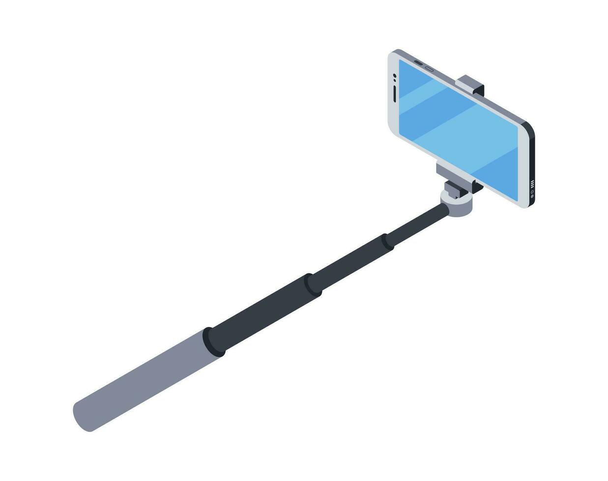 3d icon selfie stick monopod, self portrait tool. Gadget for smartphone photography. Monopod selfie shots device. Digital technology, electronic equipment. Vector isometric illustration