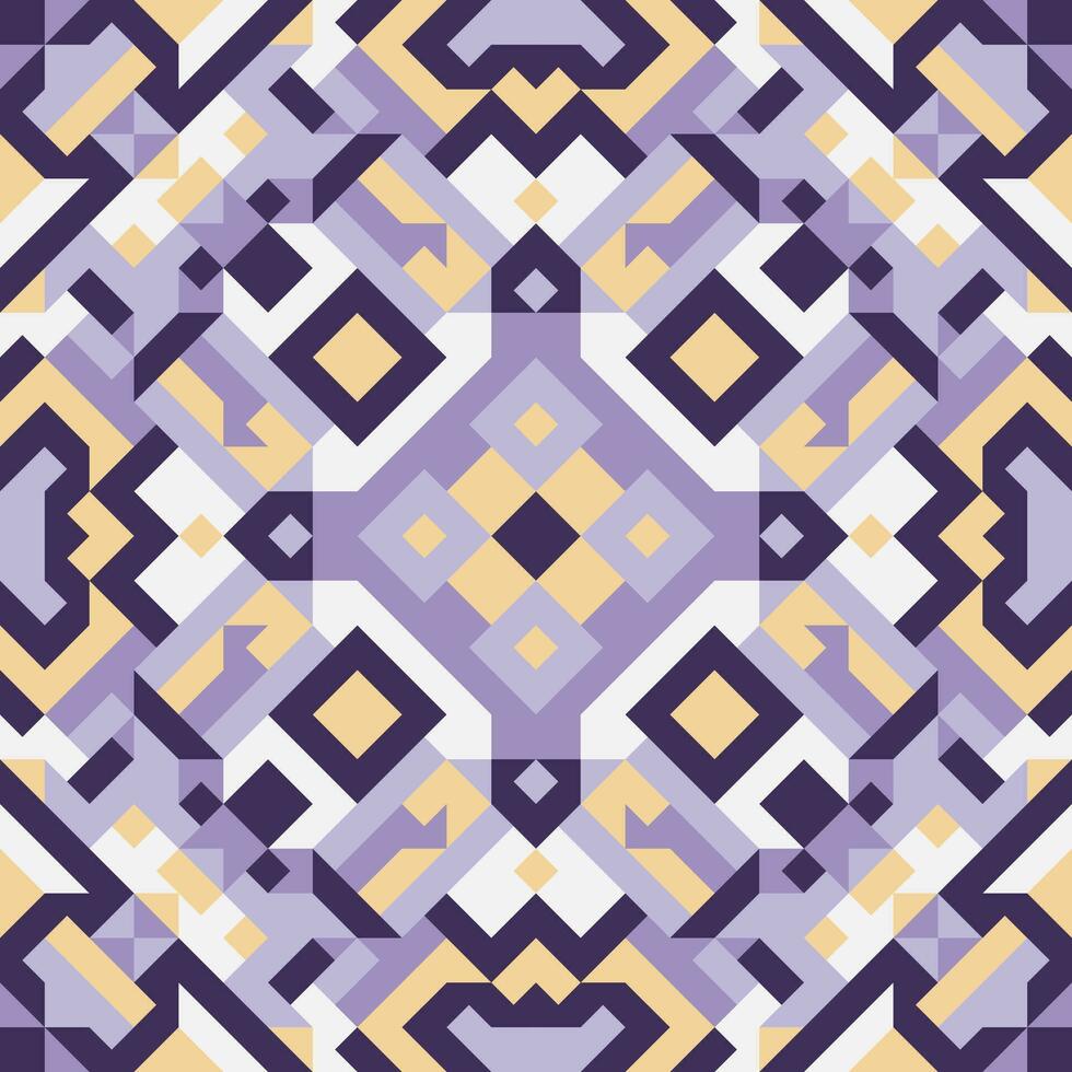 Vector seamless pattern of simple geometric shapes. Repeating endless ornament of squares, rhombuses and triangles. Colorful abstract background, wallpaper. Image with kaleidoscope effect, tiles