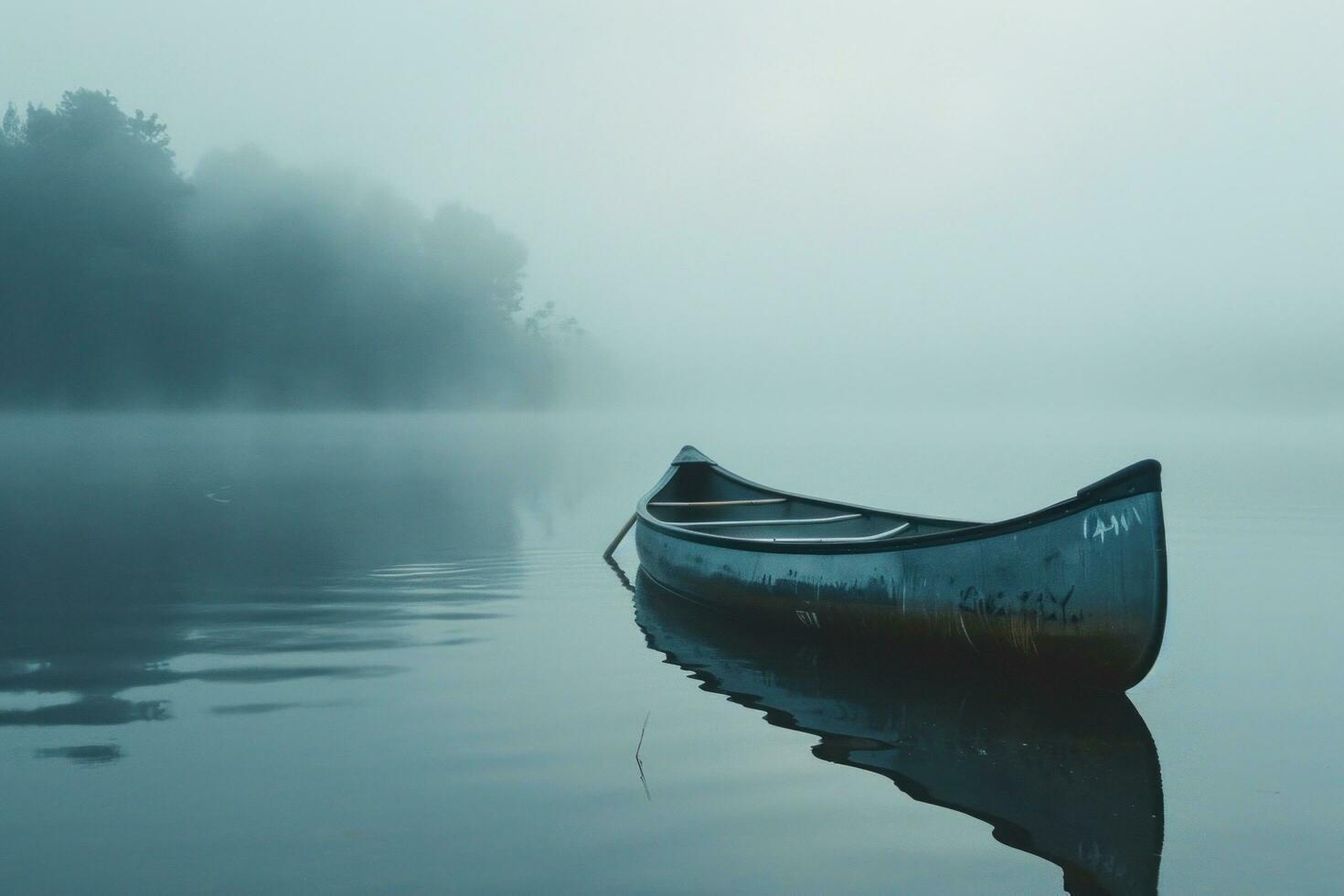 AI generated canoe in the water in nature with fog photo